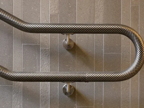 Curved stainless steel pipework detail