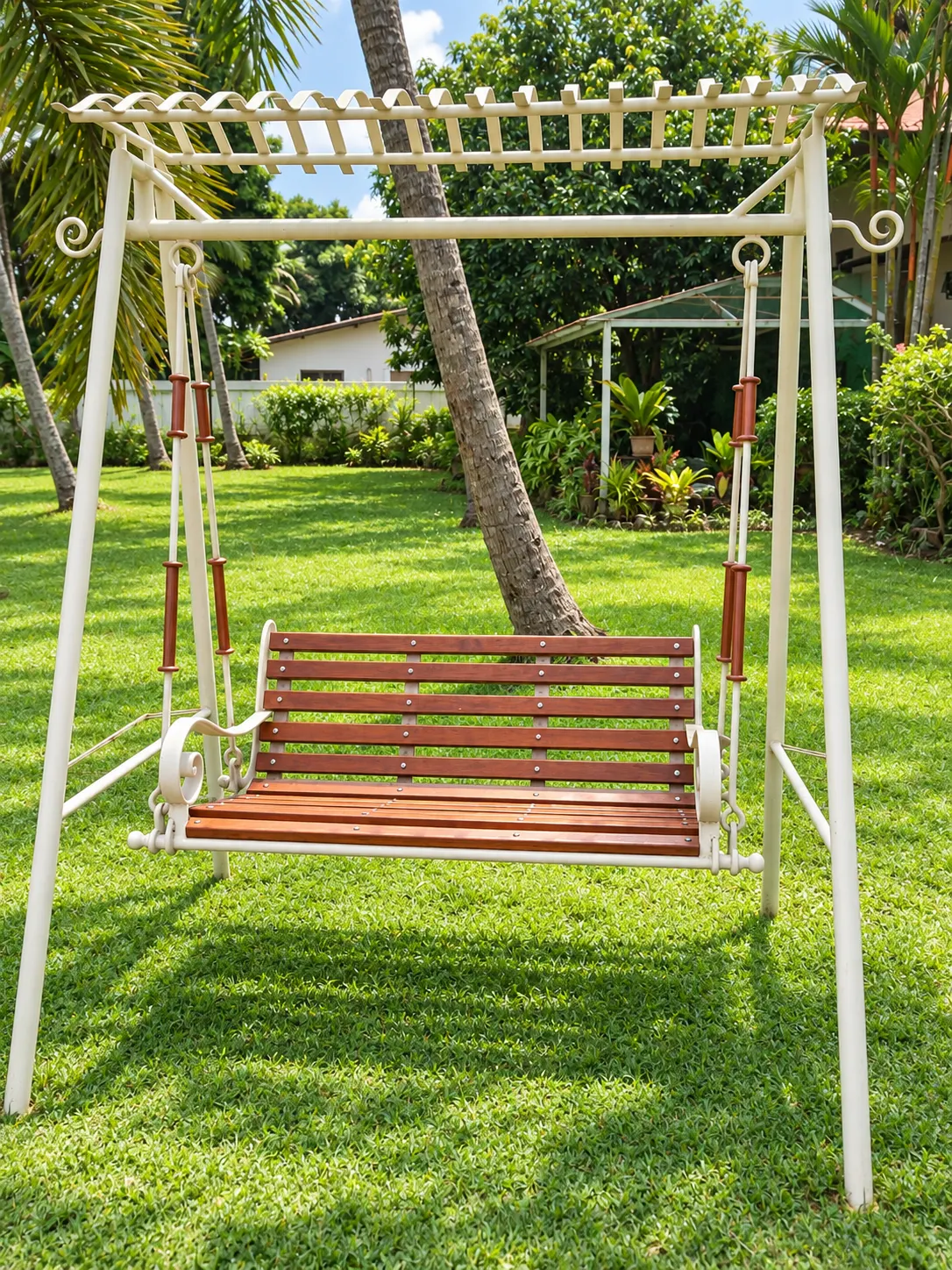 Ornate garden swing, side profile