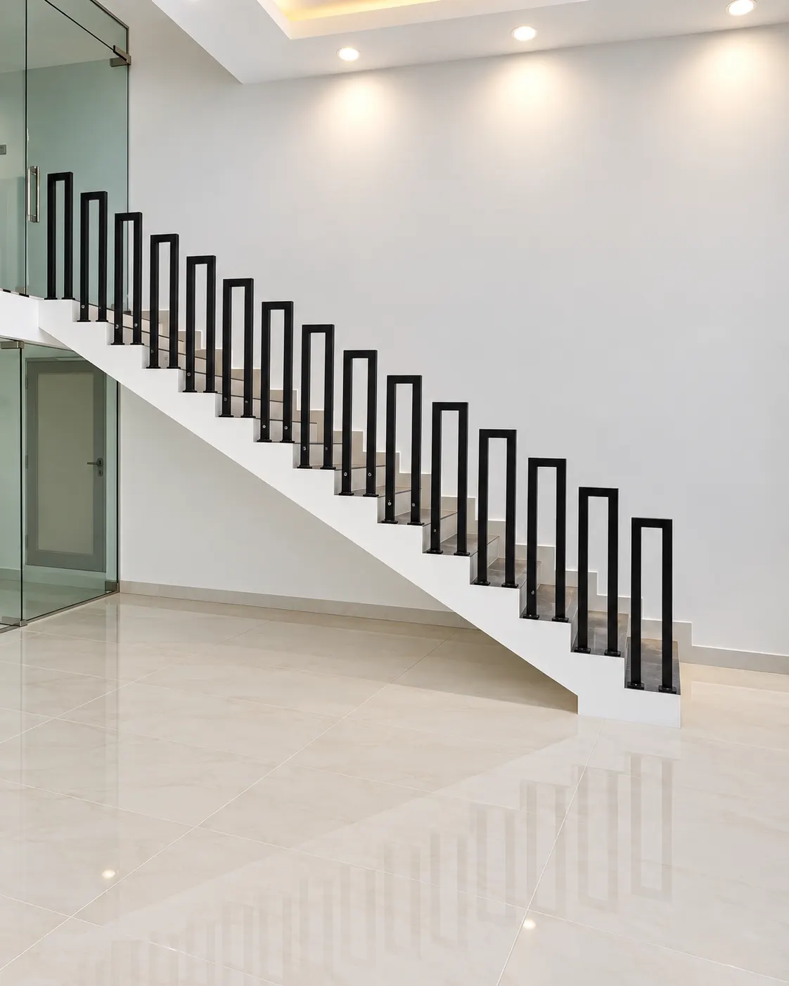 Simple modern steel handrail alongside a staircase